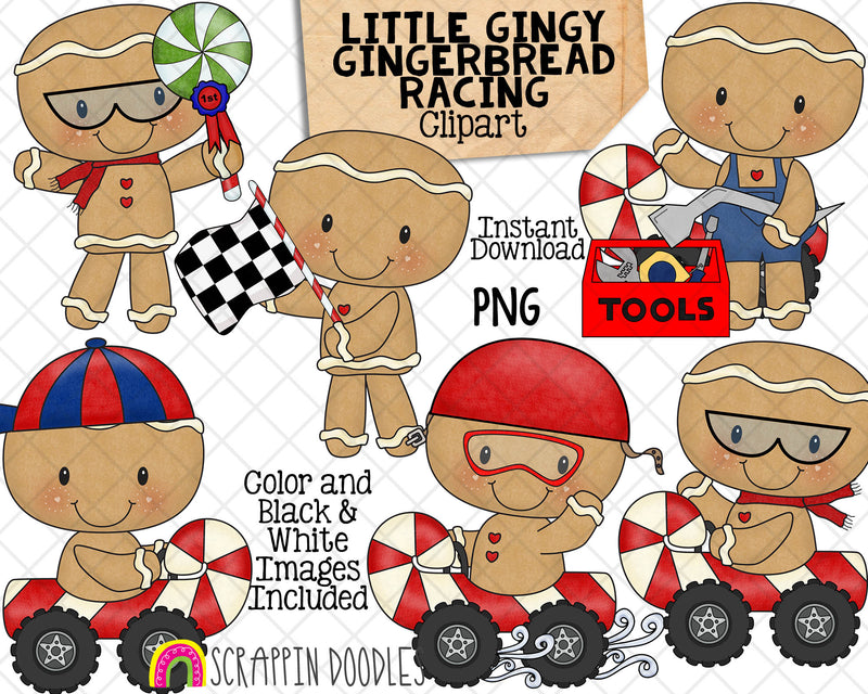 Gingerbread Cookie Clip Art - Little Gingy Racing Clipart - Christmas Cookies - Commercial Use PNG Sublimation