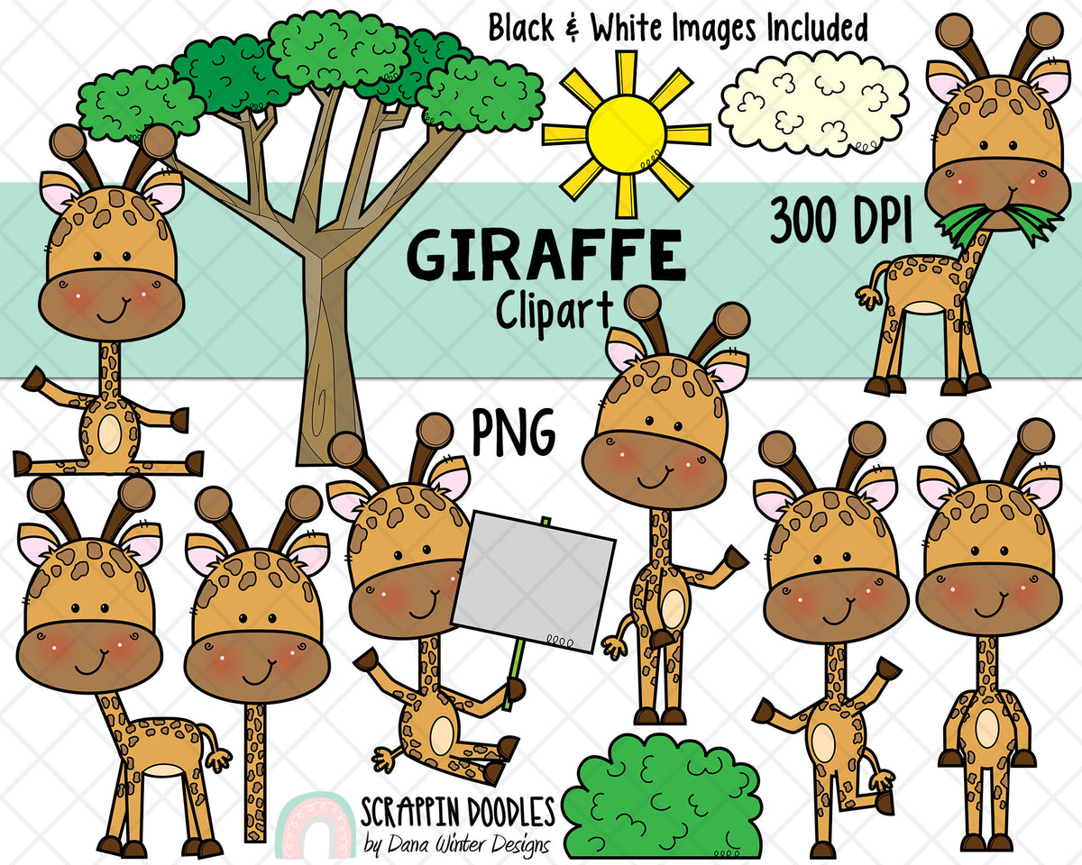 Giraffe ClipArt - Cute Giraffe Clipart - Baby Giraffe Nursery - Safari ClipArt - Giraffe Habitat - Graphics - Giraffes Posing