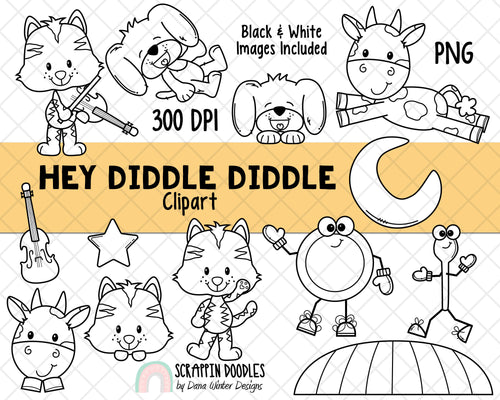 Hey Diddle Diddle Clip Art - Nursery Rhyme ClipArt - Kids Story ClipArt - Fairy Tale Graphics - Children's Stories - Story time