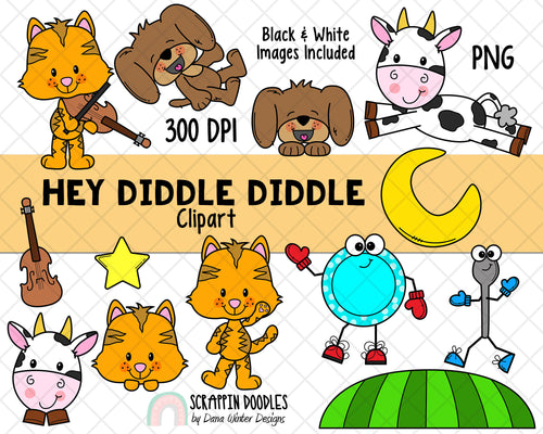 Hey Diddle Diddle Clip Art - Nursery Rhyme ClipArt - Kids Story ClipArt - Fairy Tale Graphics - Children's Stories - Story time