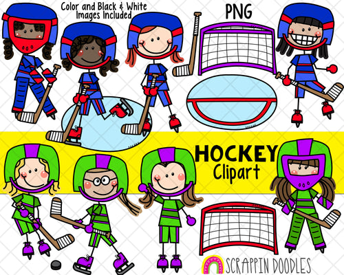 Hockey Clipart - Girls Playing Hockey Clipart - Goalie - Hockey Girls - Hockey Net