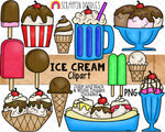 Ice Cream ClipArt - IceCream Sundae - Popsicle - Banana Split - Ice Cream Float - Soft Serve Cone - Commercial Use PNG