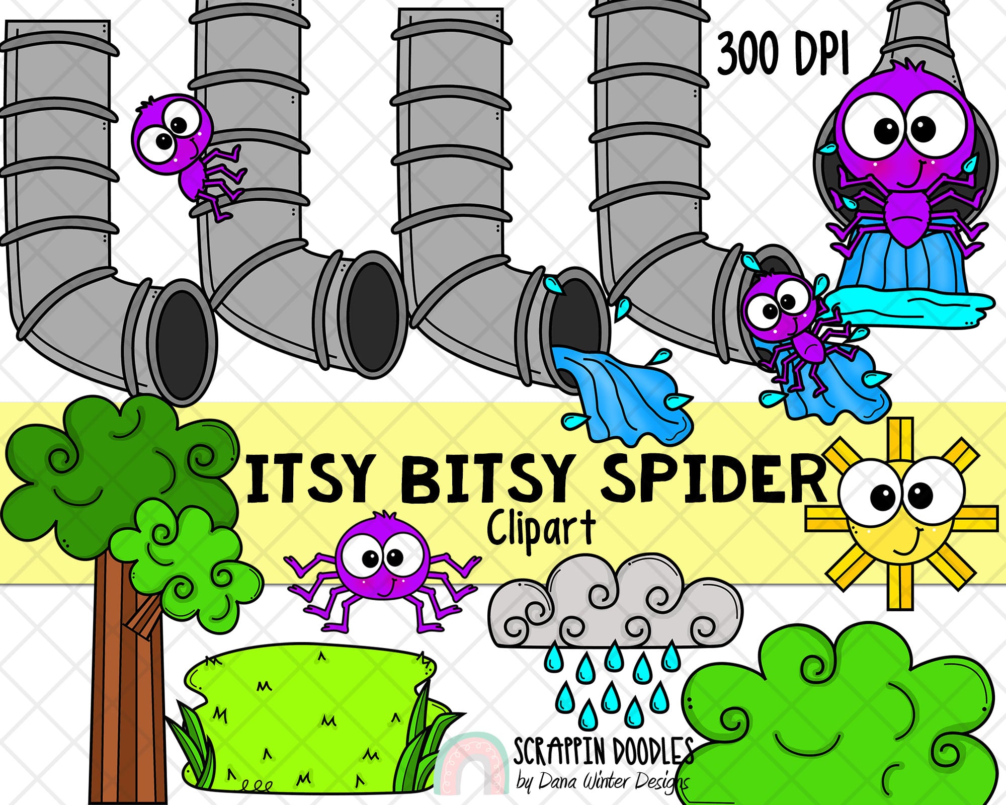 Itsy Bitsy Spider ClipArt - Nursery Rhyme ClipArt - Kids Story ClipArt ...