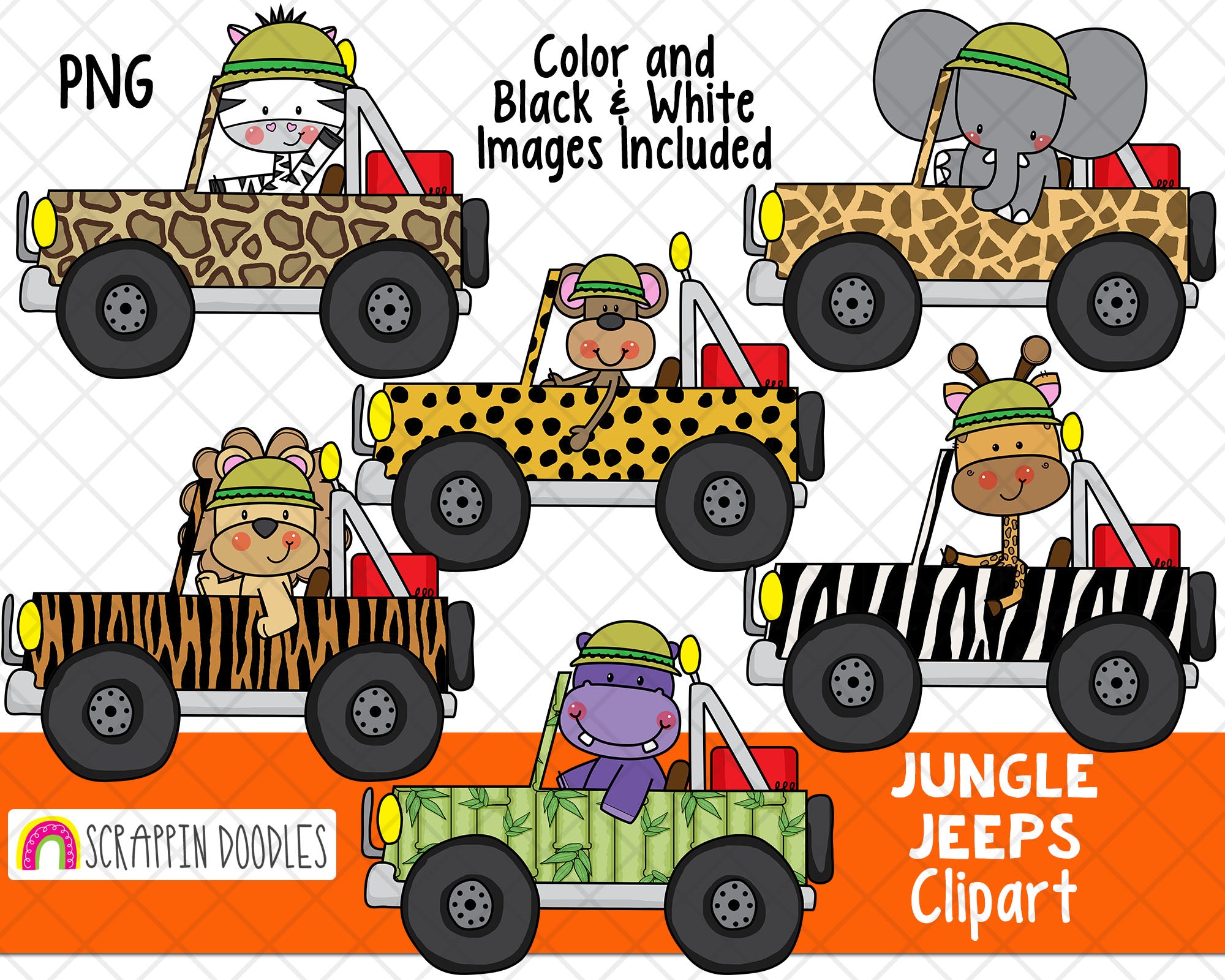 Jungle animals, printable digital clipart set