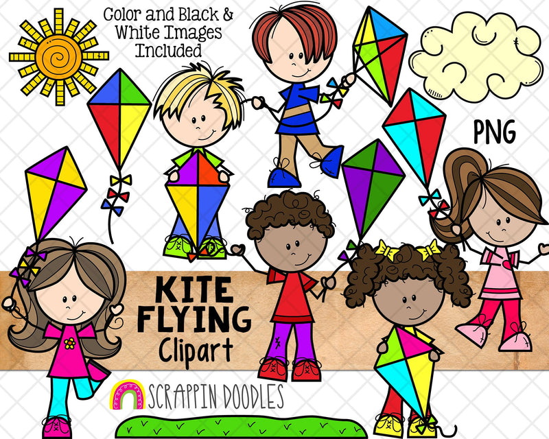 flying kites clipart