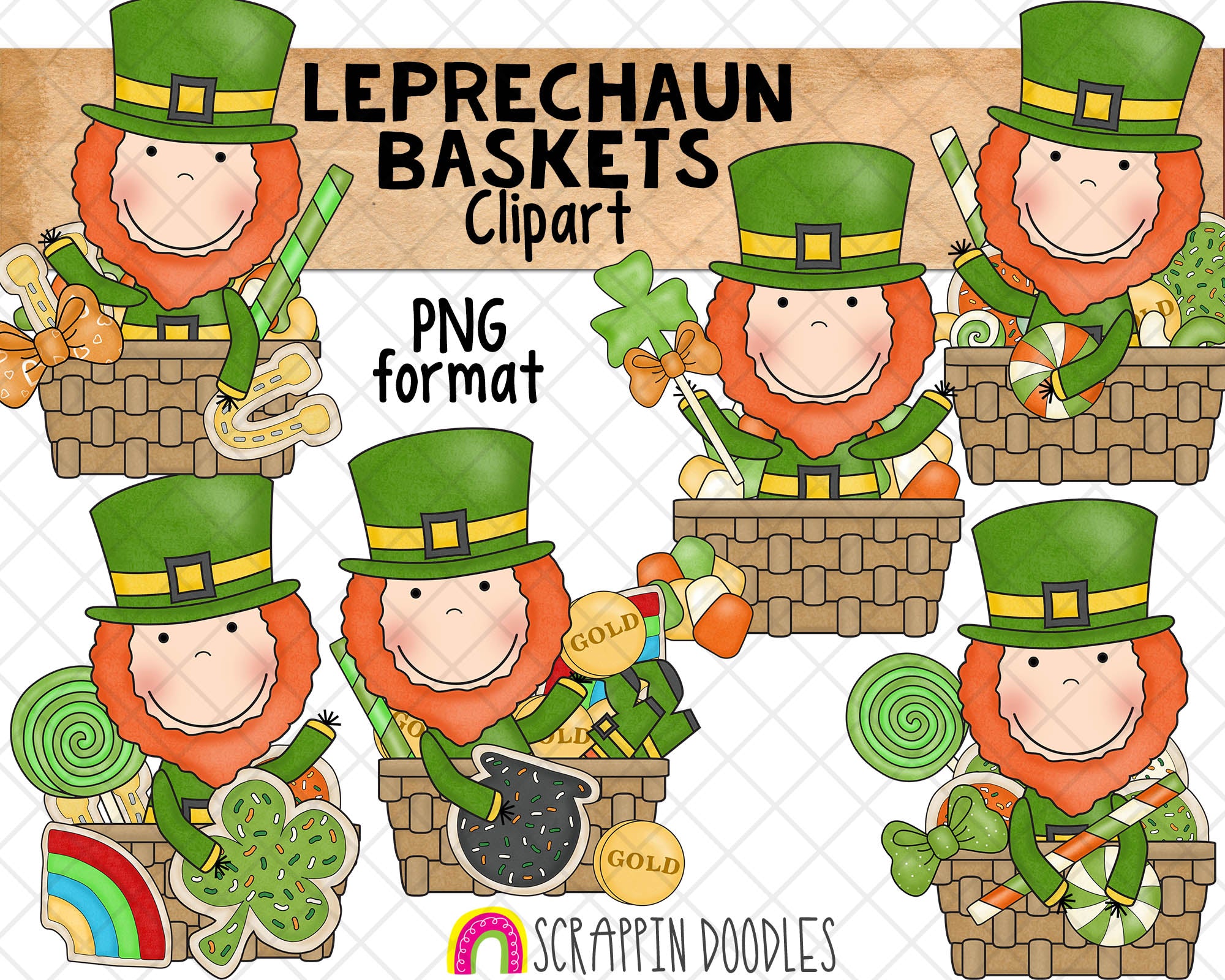 Leprechaun Baskets ClipArt - St. Patrick's Day Leprechauns - St Patrick  Candy Baskets Graphics