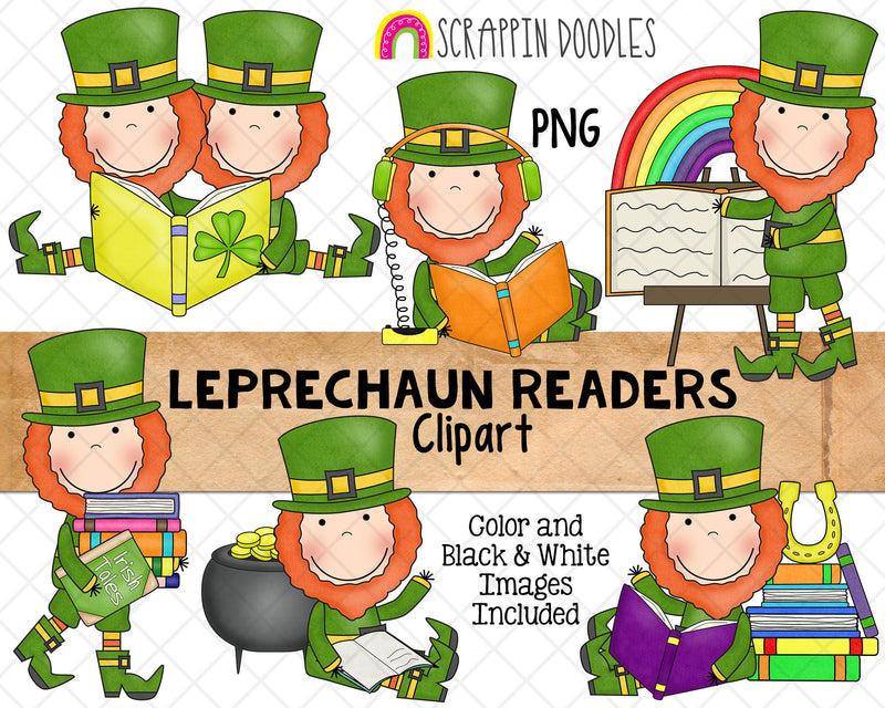 Leprechaun Reading ClipArt - St. Patrick's Day Book Leprechauns - Irish Leprechauns Graphics - Sublimation PNG
