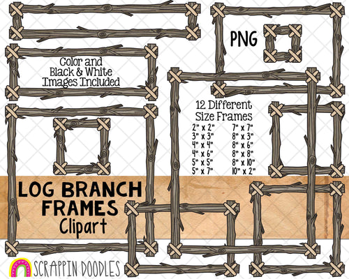 Log Branch Frames ClipArt - Tree Branch Borders - Forest Log 8 x 10 Frame - 12 Wood Frame Sizes - Commercial Use PNG
