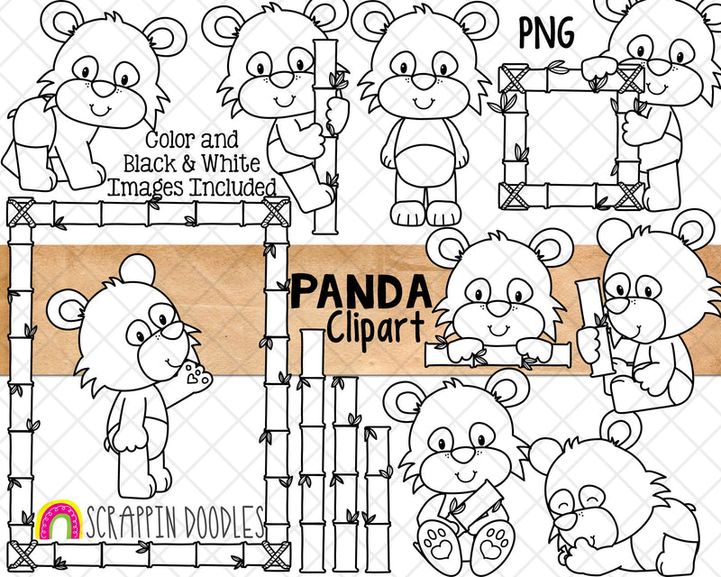 Panda ClipArt - Baby Pandas - Bamboo Frame - Nursery Commercial Use PNG