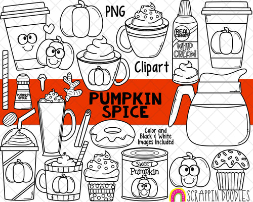 Pumpkin Spice Clip Art - Autumn Clipart - Coffee - Frappuccino - Latte - Pumpkin Spice Muffin 