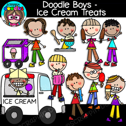 Doodle Boys - Ice Cream Treats Clip Art Stick Kids