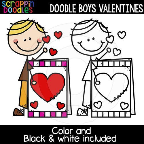 Doodle Boys Valentines Clip Art Kids Commercial Use