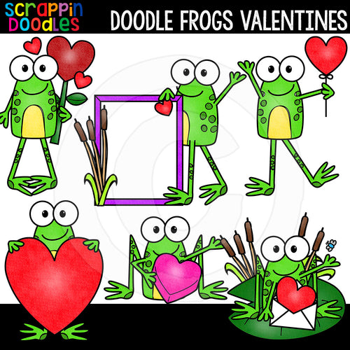 Doodle Frogs Valentine Clip Art Commercial Use