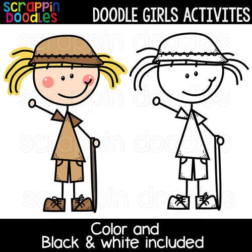 Doodle Girls Activities Clip Art Commercial Use Swimming hiking cycling running skiing fishing swimming
