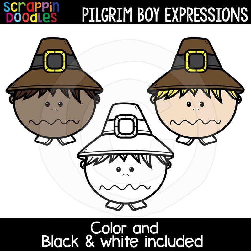 Pilgrim Boy Expressions Thanksgiving Clip Art