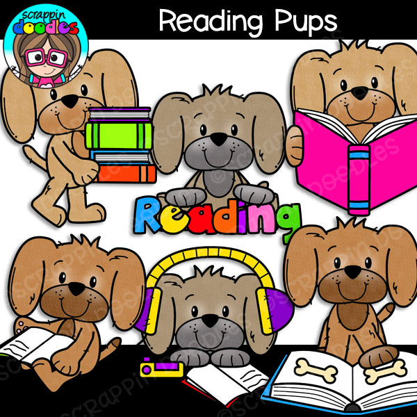 Reading Pups Clipart