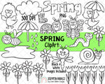 Spring ClipArt - Spring BUNDLE - Garden ClipArt - Spring Flowers - Hand Drawn Clipart - Weather ClipArt - Tulips - Cute Bug ClipArt - Frames