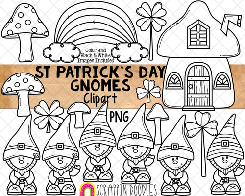 St. Patrick's Day ClipArt - St Patrick Gnome ClipArt - Garden Gnome - Mushroom House Graphics - Rainbow - PNG Sublimation Graphics