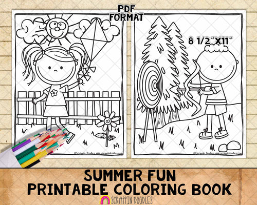 Summer Fun Coloring Book - Camping Beach Coloring Pages - Printable PDF Coloring Book