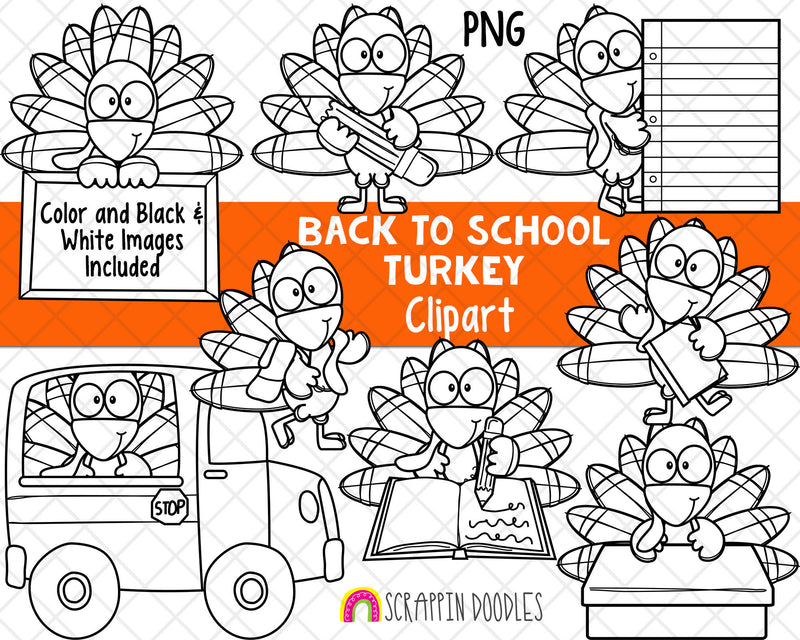 Turkey ClipArt - Cute School Turkey Clip Art - Back to School - First Day of School