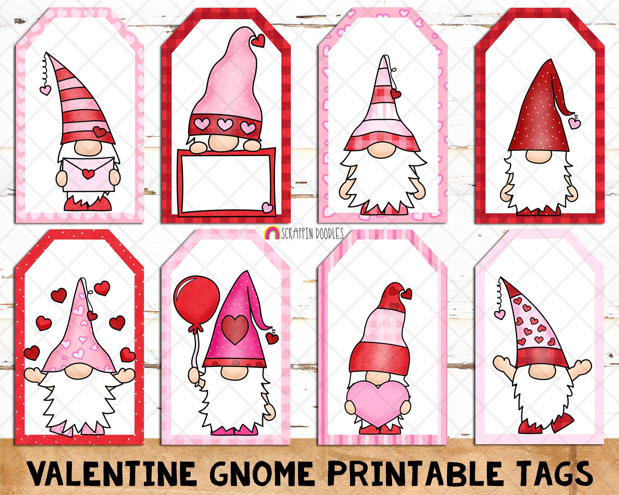 Valentine Gnome Printable Tags Valentines Day Printable Gift Tags