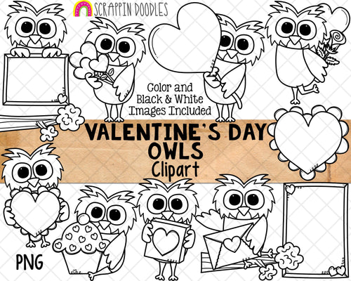 Valentine's Day ClipArt - Valentine Owls - Owl ClipArt - Valentines Day PNG - Heart Frame - Commercial Use Valentine 
