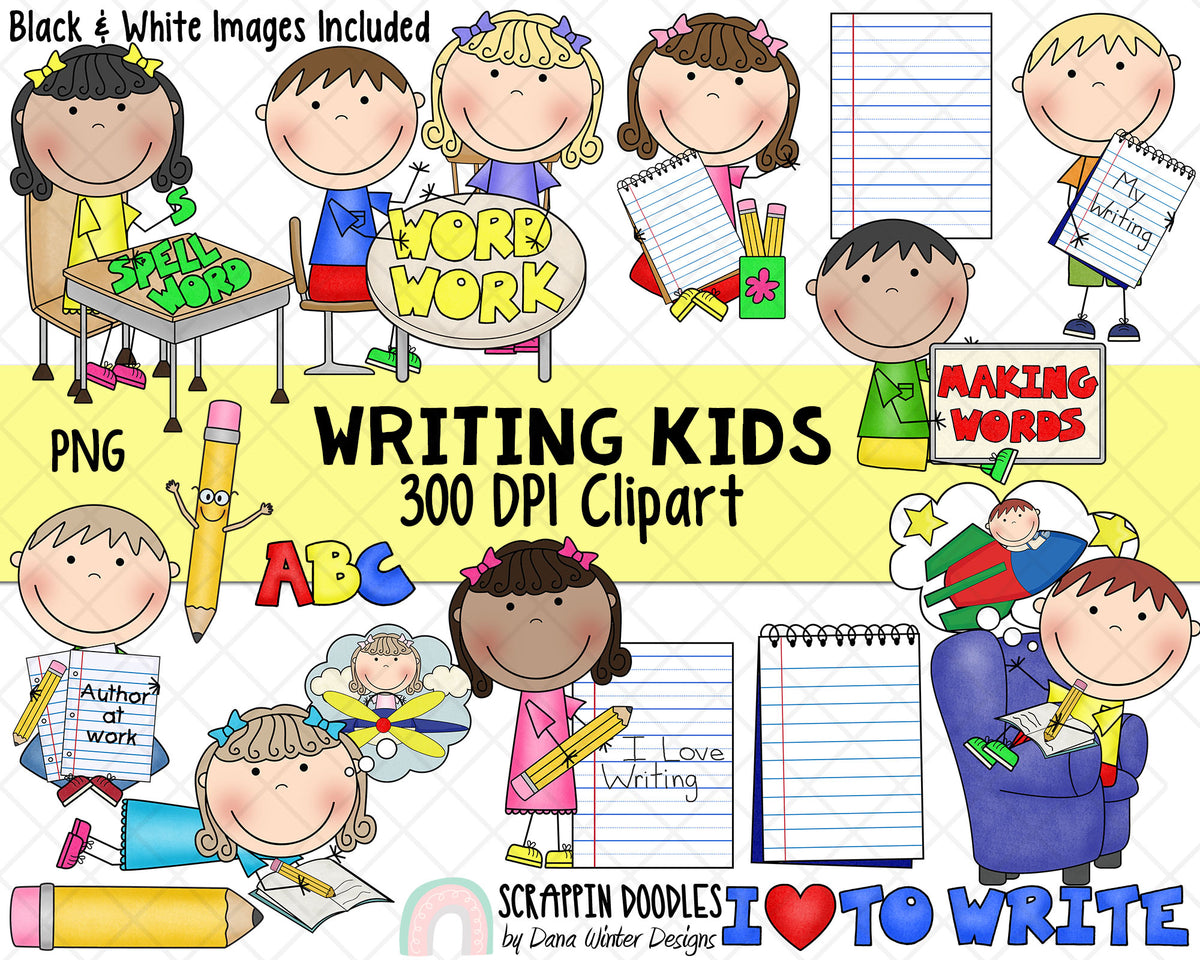 Writing Kids ClipArt - School ClipArt - Word Work ClipArt - Writing Journal ClipArt - Young Author ClipArt -Instant Download - Kids Writing