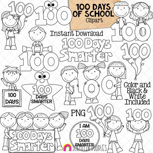 100 Days of School ClipArt - One Hundred Days Smarter - 100th - Commercial Use PNG Sublimation