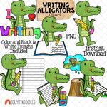 Alligator ClipArt - Alligators Writing Graphics - Spelling - Author - School - Commercial Use PNG Sublimation