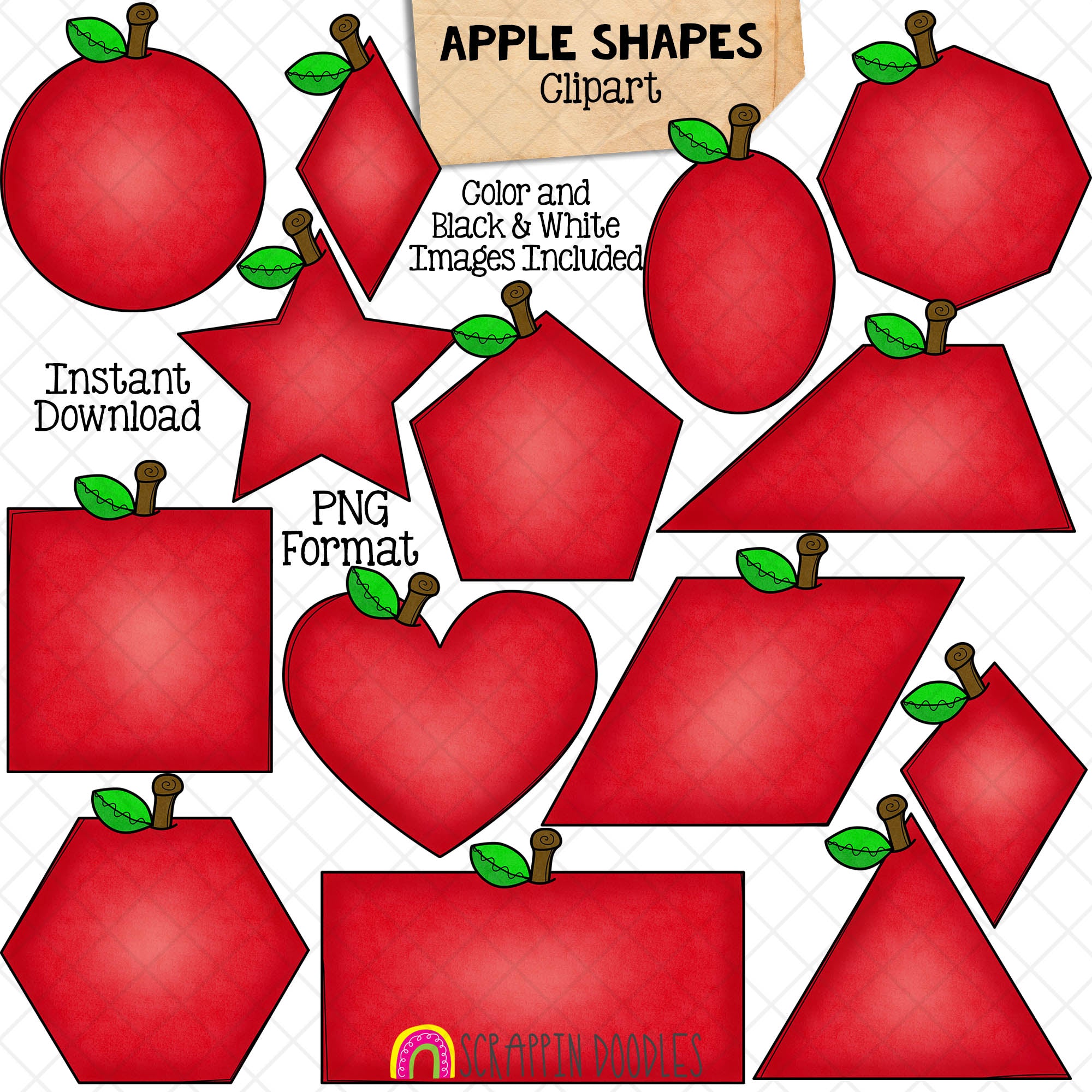 Apple Shape Net Apple Shapes Clip Art - Red Apples in Different 2D Shapes – Scrappin ...