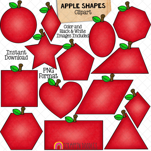 Apple Shapes Clip Art - Red Apples in Different 2D Shapes