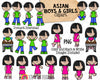 Asian Boys and Girls Kids ClipArt - Multi Cultural Children Posing Graphics - Commercial Use PNG