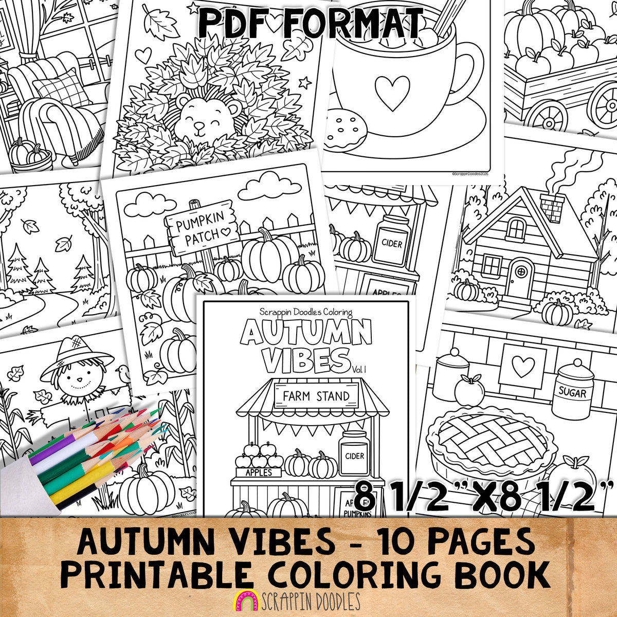 Autumn Vibes Coloring Book - Cute Seasonal Coloring Pages - Printable PDF