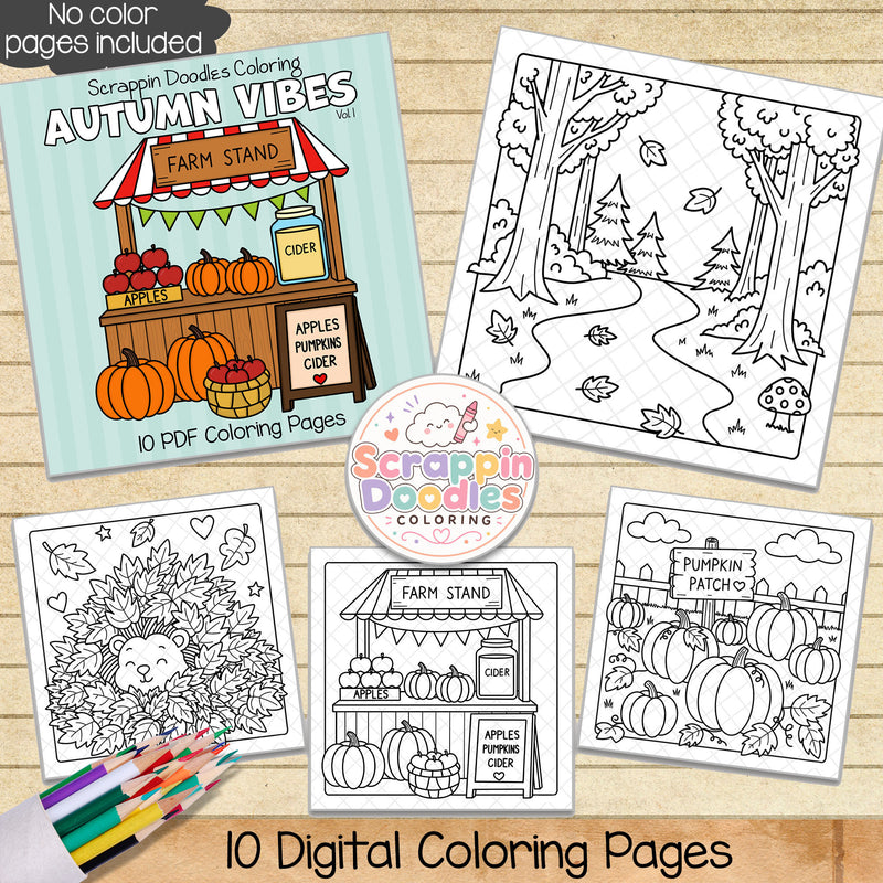 Autumn Vibes Coloring Book - Cute Seasonal Coloring Pages - Printable PDF 