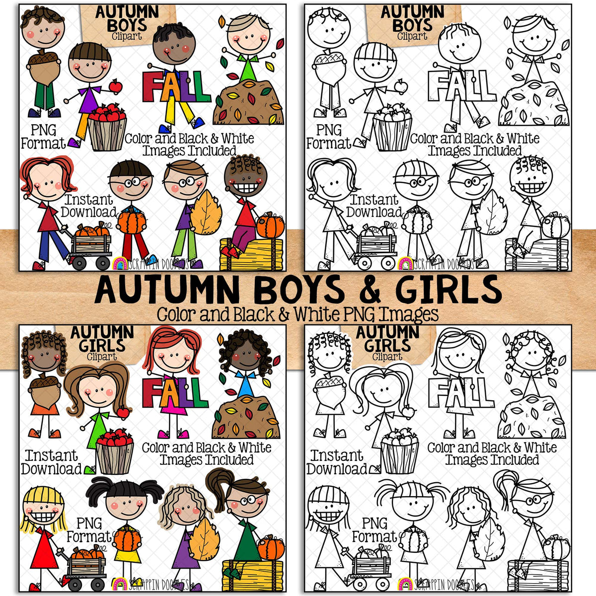 Doodle Kids Clipart Bundle 2 - Doodle Boy and Girl Bundle 2