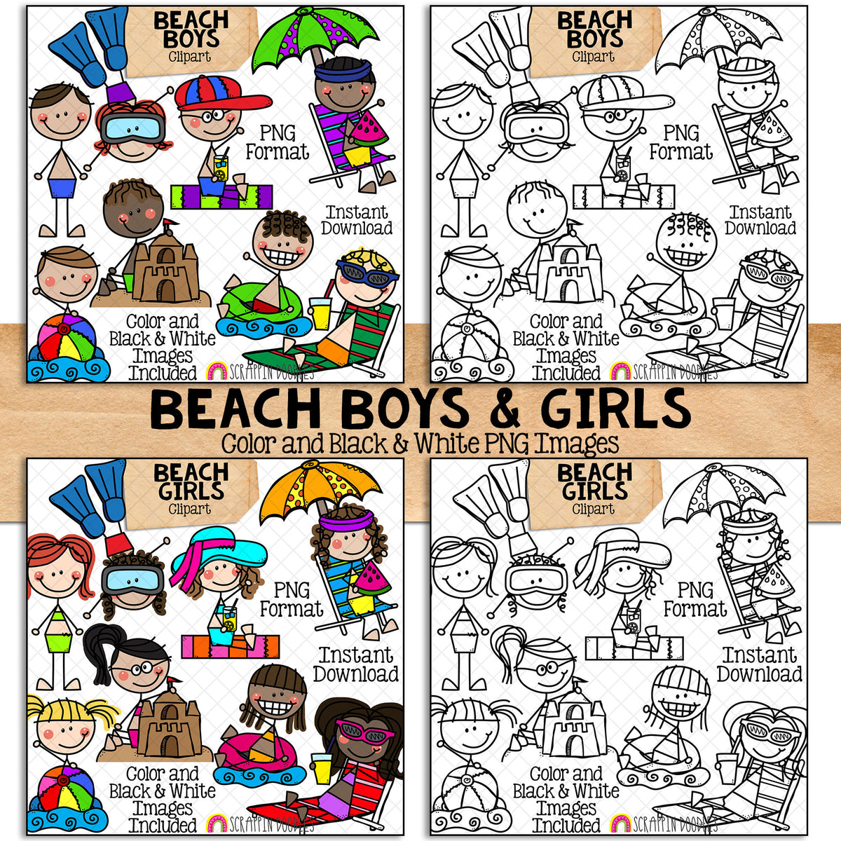 Doodle Kids Clipart Bundle 2 - Doodle Boy and Girl Bundle 2