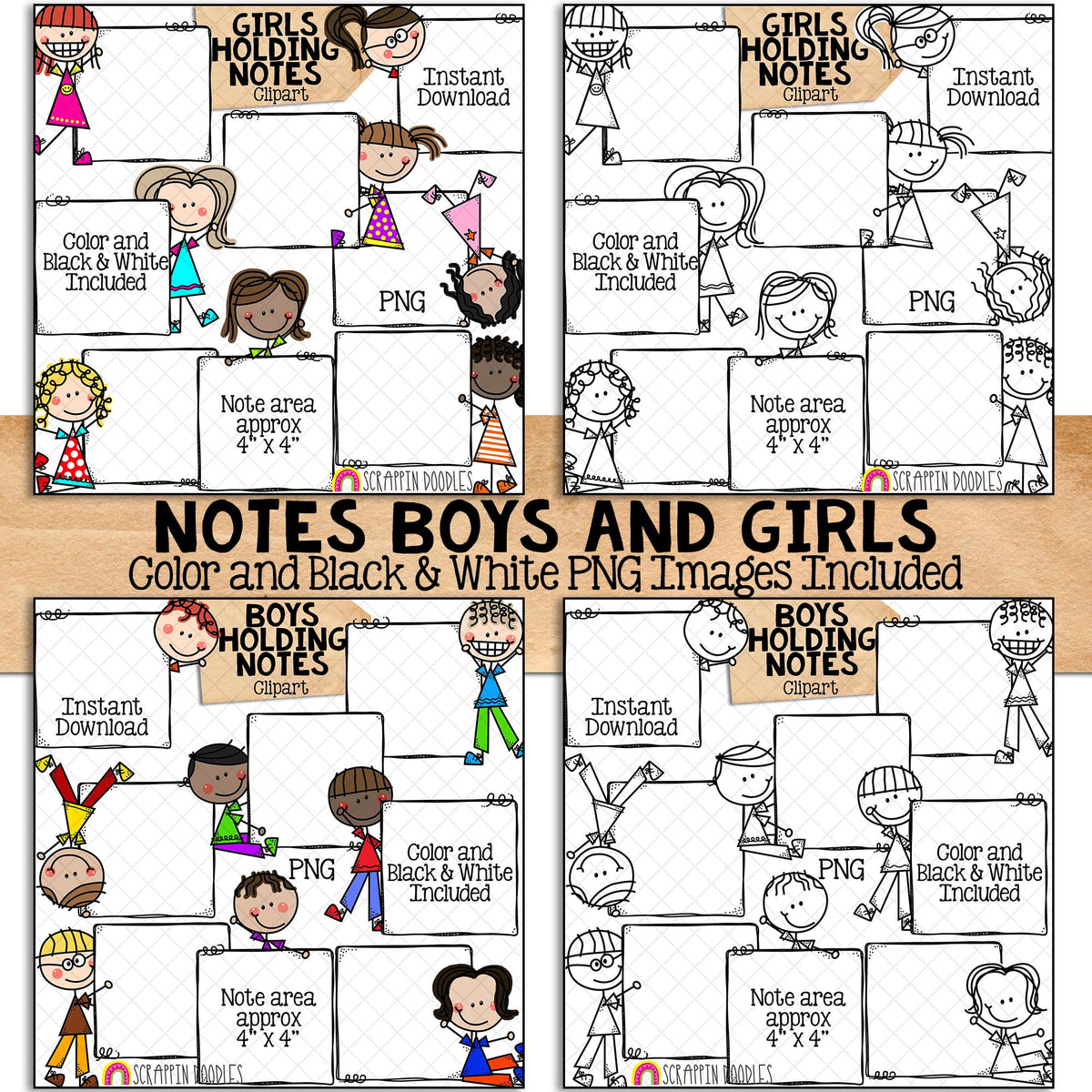 Doodle Kids Clipart Bundle - Doodle Boys and Girls Bundle 1