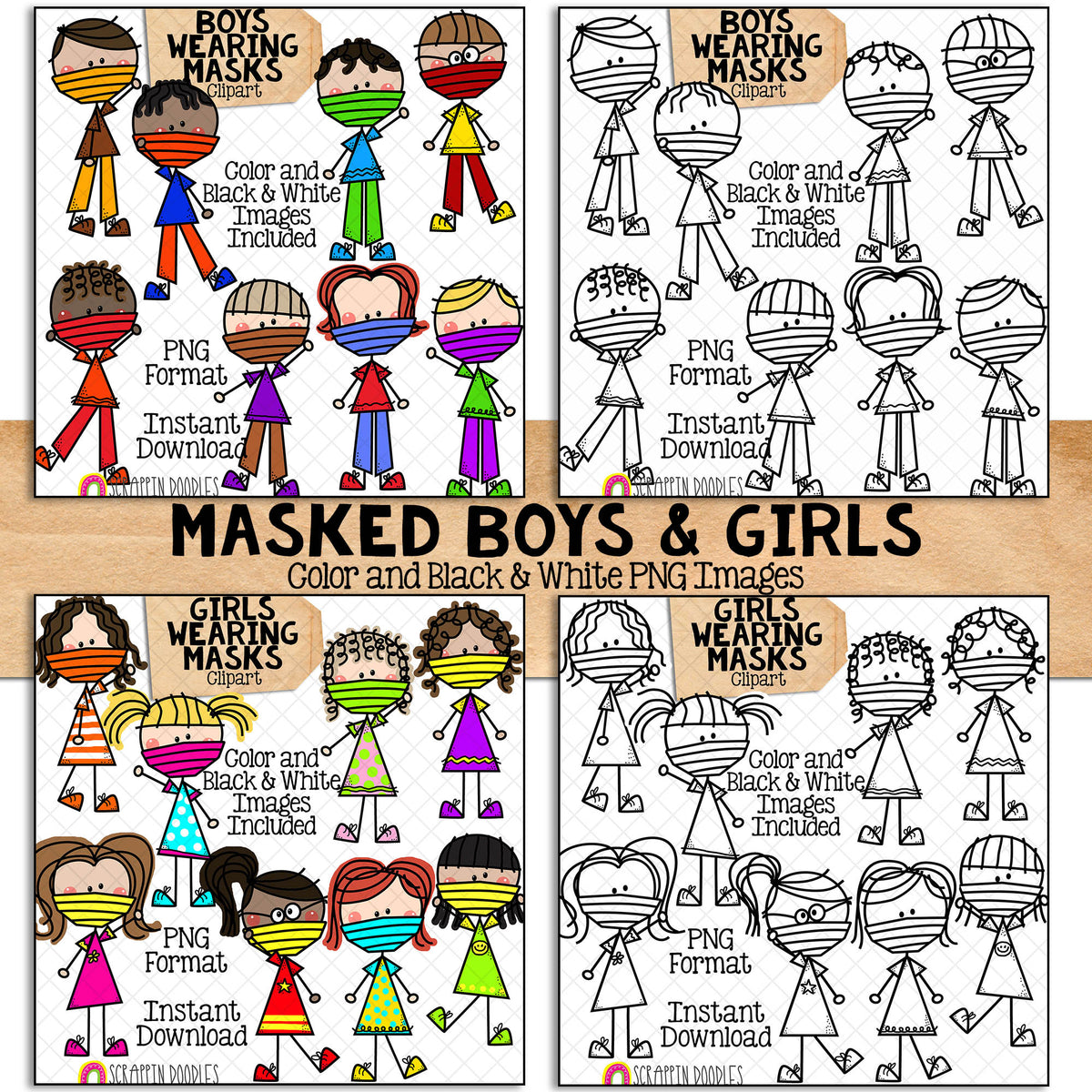 Doodle Kids Clipart Bundle 2 - Doodle Boy and Girl Bundle 2
