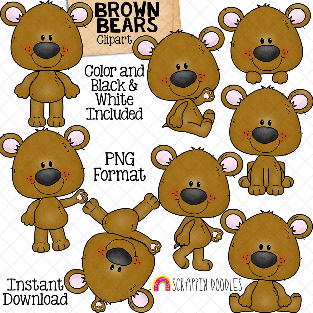 Brown Bear Clip Art - Brown Bears In Different Poses - Woodland Animal ...