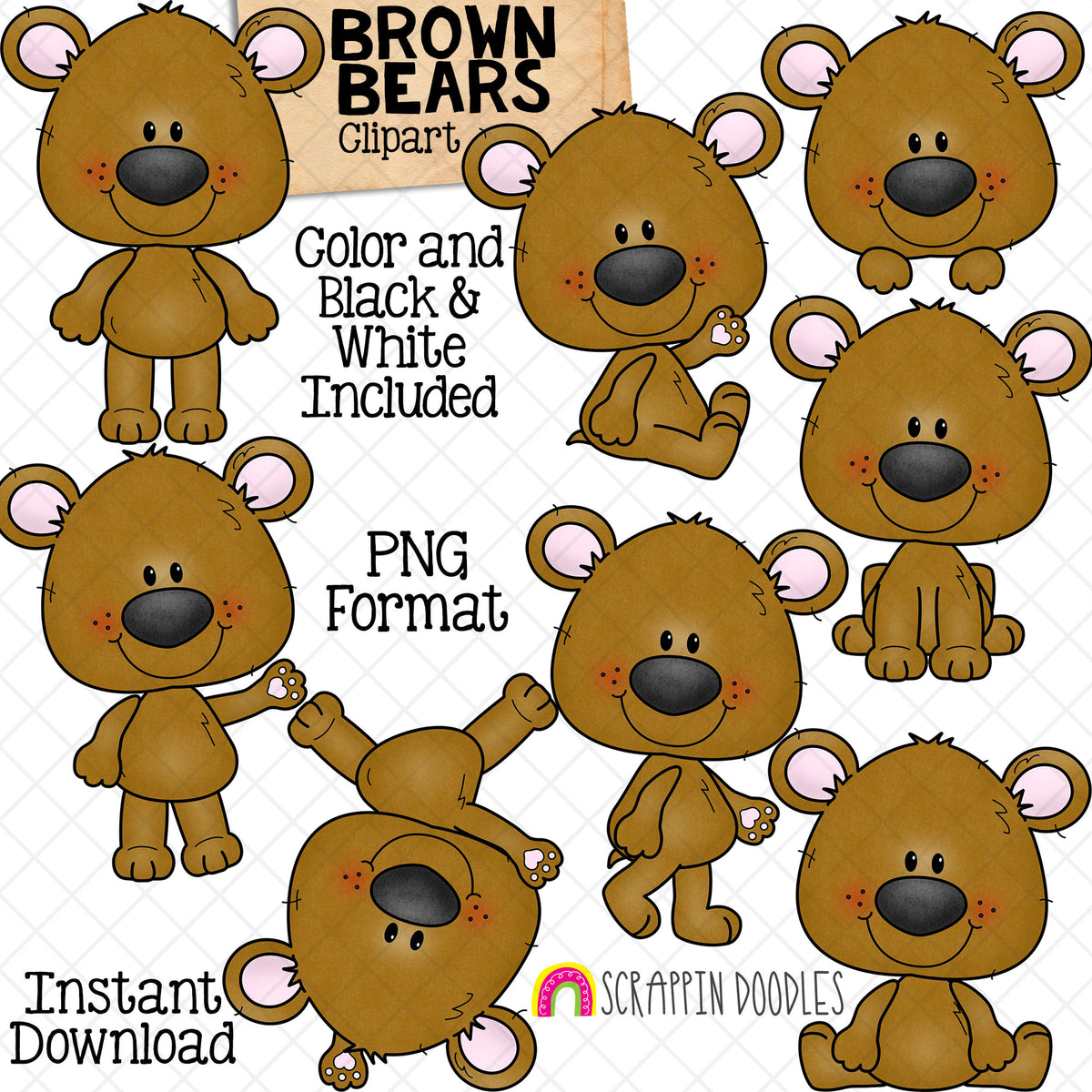 Brown Bear Clip Art - Brown Bears In Different Poses - Woodland Animals - Commercial Use PNG Sublimation
