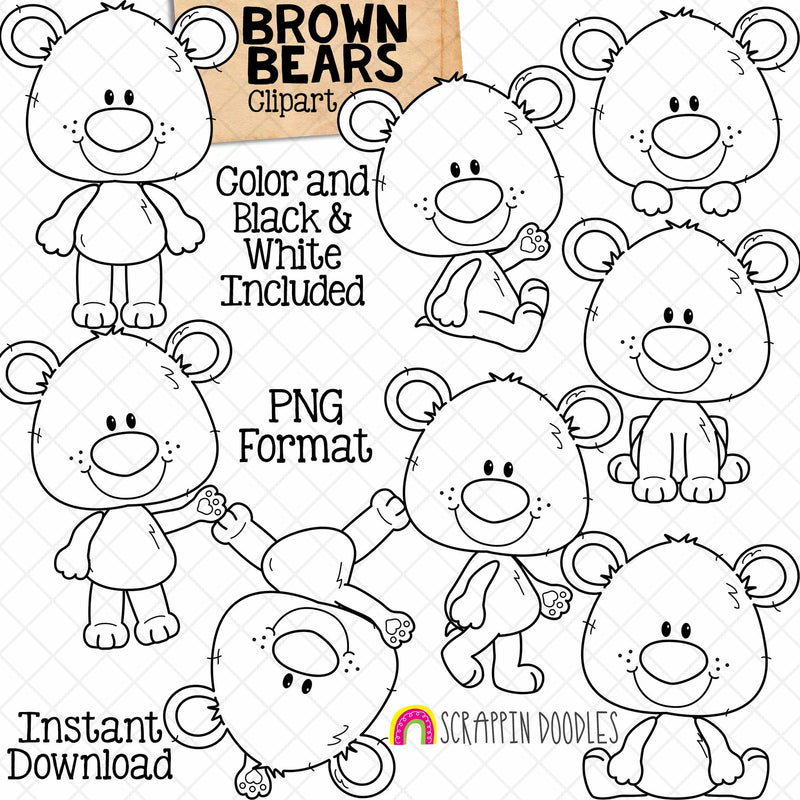 Brown Bear Clip Art - Brown Bears In Different Poses - Woodland Animals - Commercial Use PNG Sublimation