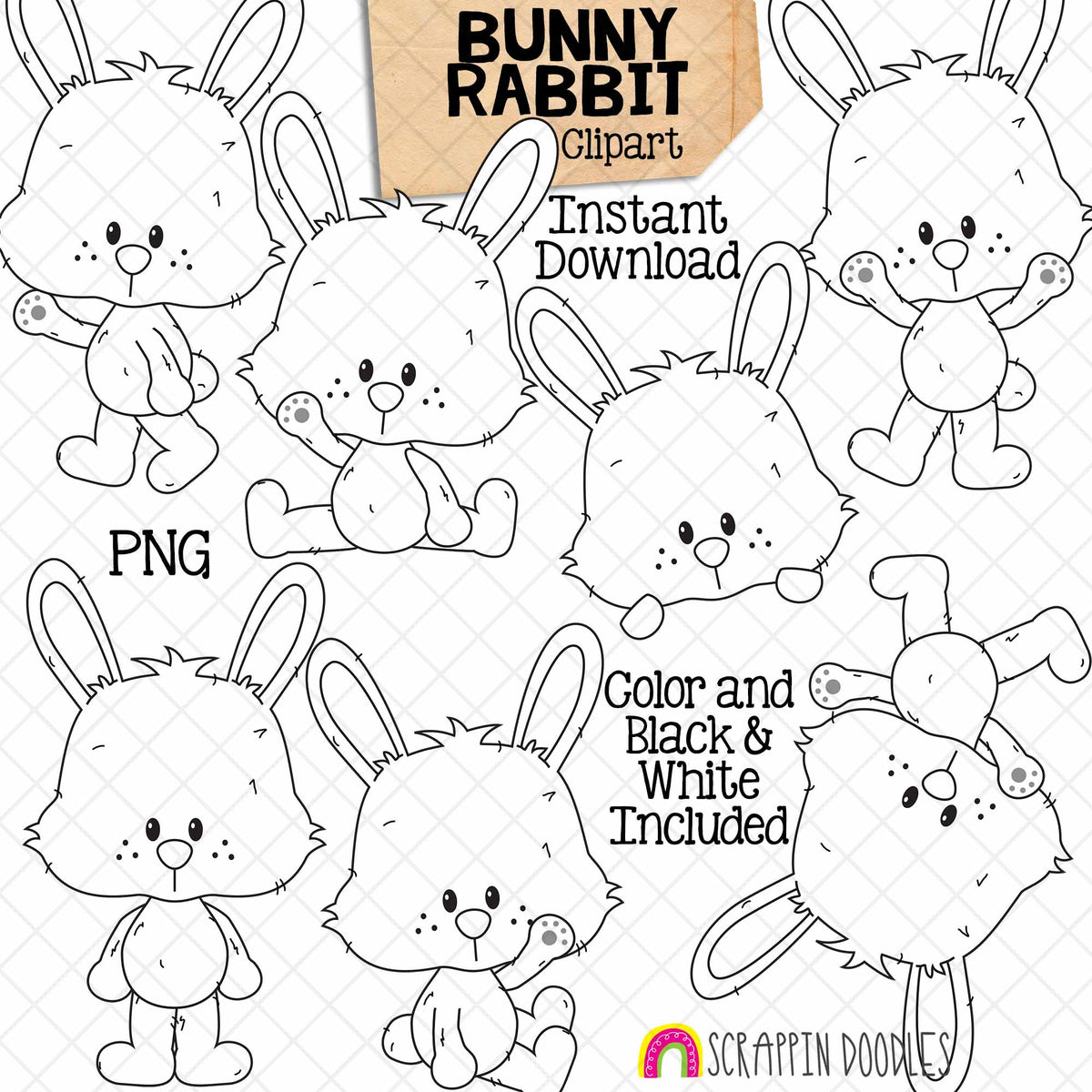 Bunny Clip Art - Rabbits In Different Poses - Baby Bunnies - Commercial Use - PNG