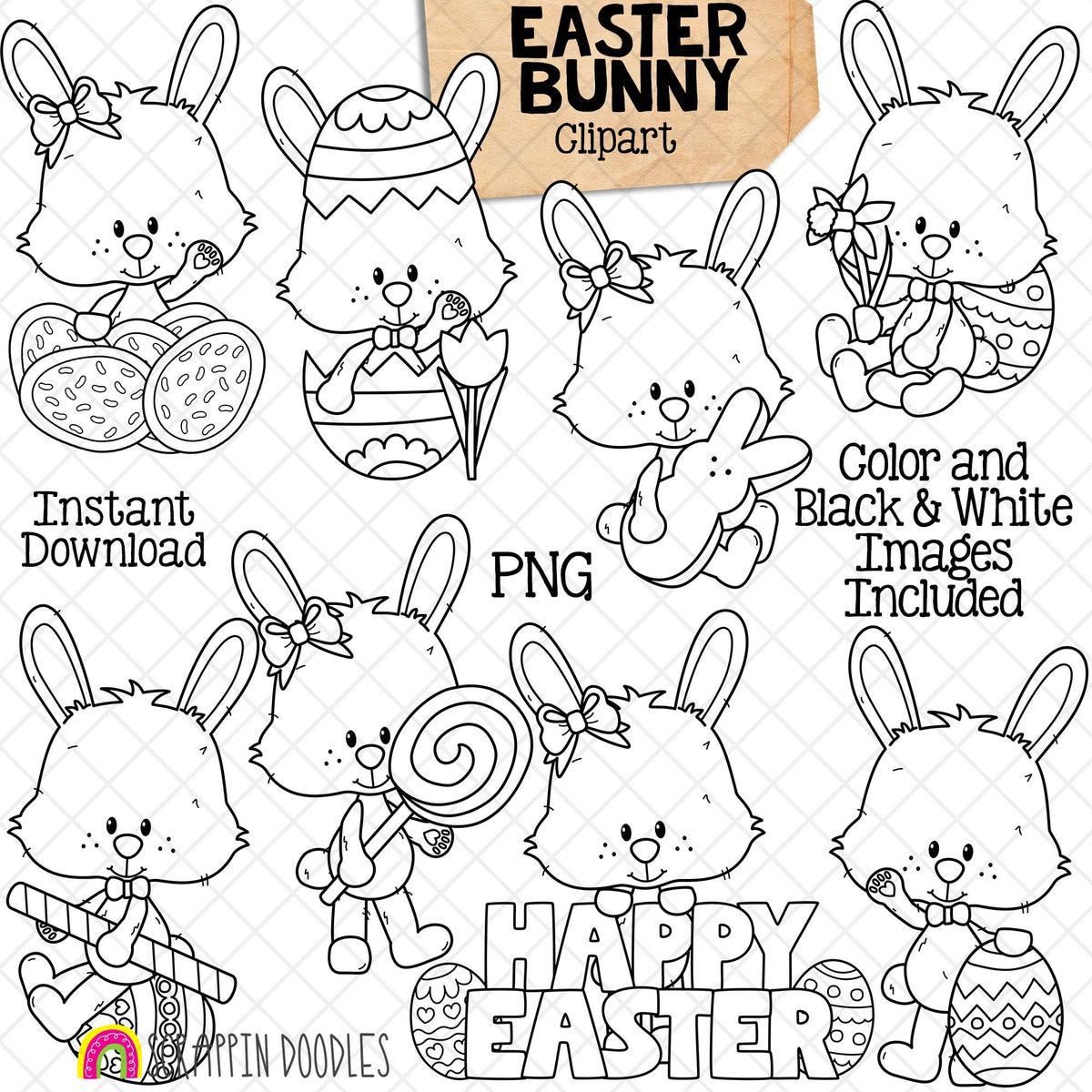 Easter Bunny Clip Art - Easter Candy - Rabbits In Different Poses - Baby Bunnies - Commercial Use - PNG