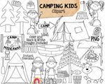 Camping Kids Clip Art - Summer Camp - Hiking - Outdoors - Commercial Use PNG
