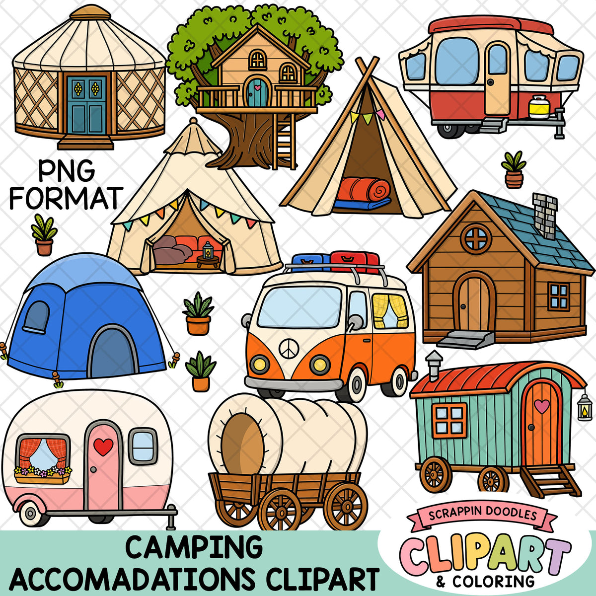 Camping Accommodations ClipArt – Cute Tents, Campers & Cabins