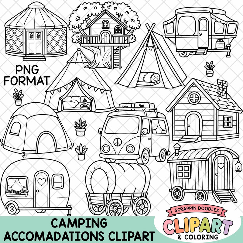 Camping Accommodations ClipArt – Cute Tents, Campers & Cabins