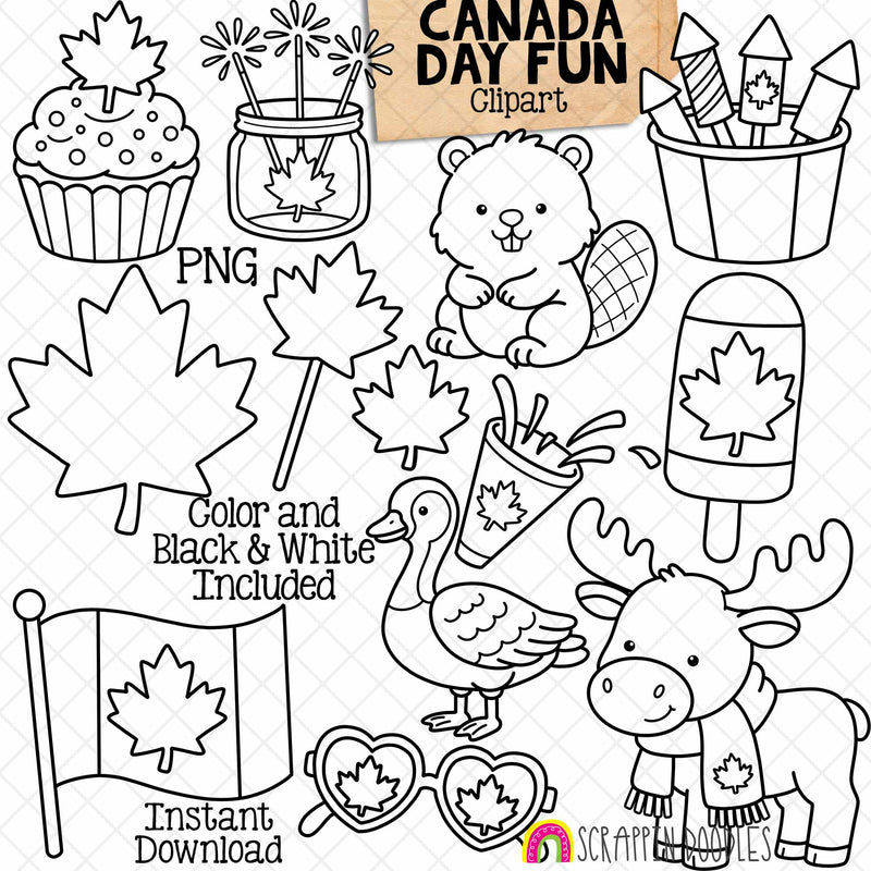 Canada Day Clipart Set, Cute Canada PNG Bundle, Moose, Beaver, Goose, Printable Sublimation Design