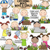 Catching Bugs Boys and Girls Clipart - Stick Figure Kids - Insects - Commercial Use PNG - Susie and Tommy