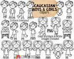 Caucasin Boys and Girls Kids ClipArt - Multi Cultural Children Posing Graphics - Commercial Use PNG