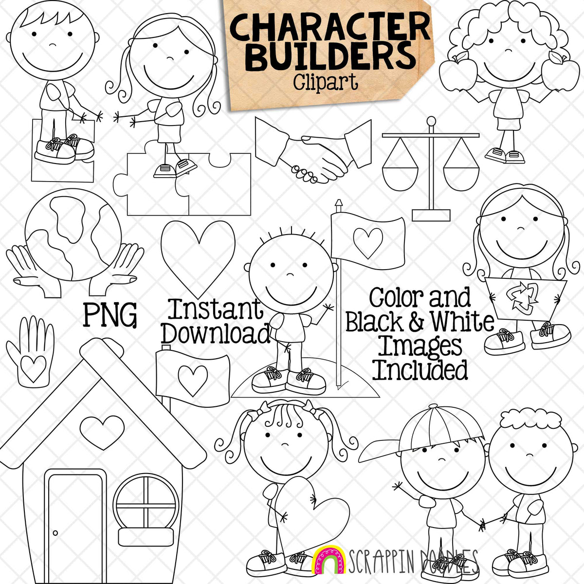 Character Building ClipArt - Respect - Trustworthy - Fairness - Citizenship - Caring - Responsibility - Character Counts - Pillars - Commercial Use Sublimation